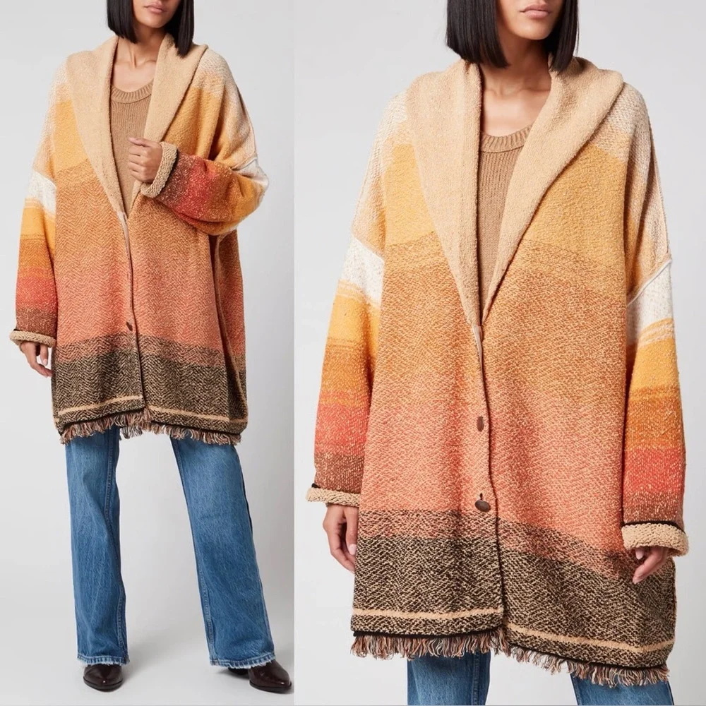 Free People Sunset Park Cardigan Oversized Duster Sweater Boho Size Large - Picture 3 of 7